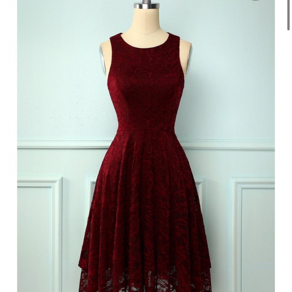 asymmetrical burgundy formal lace dress size M